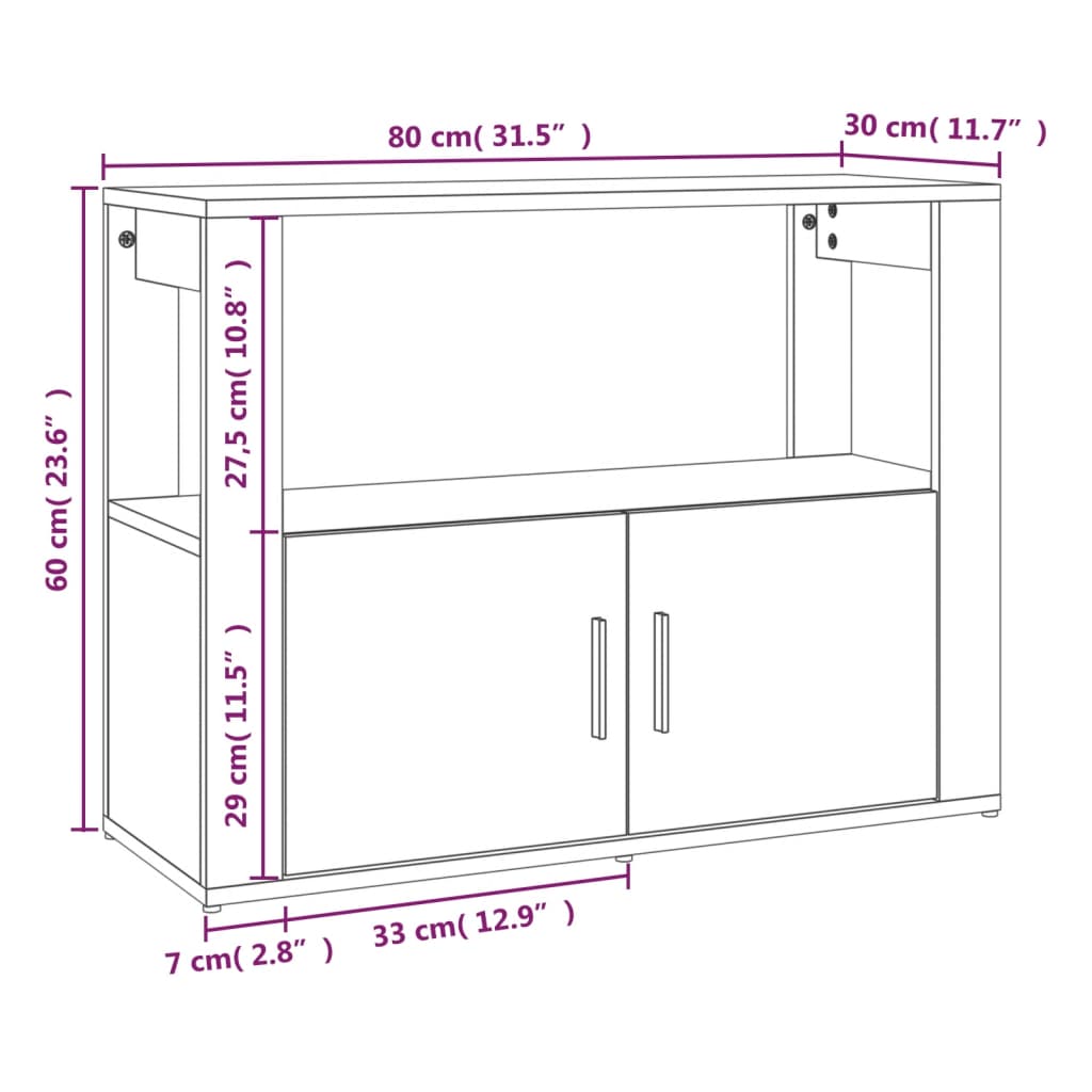 vidaXL Sideboard Sonoma-Eiche 80x30x60 cm Holzwerkstoff