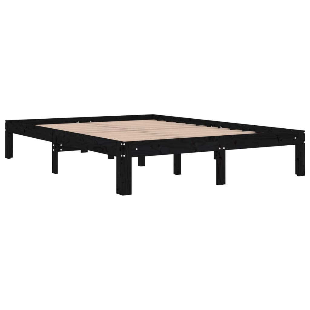 vidaXL Massivholzbett Schwarz 135x190 cm