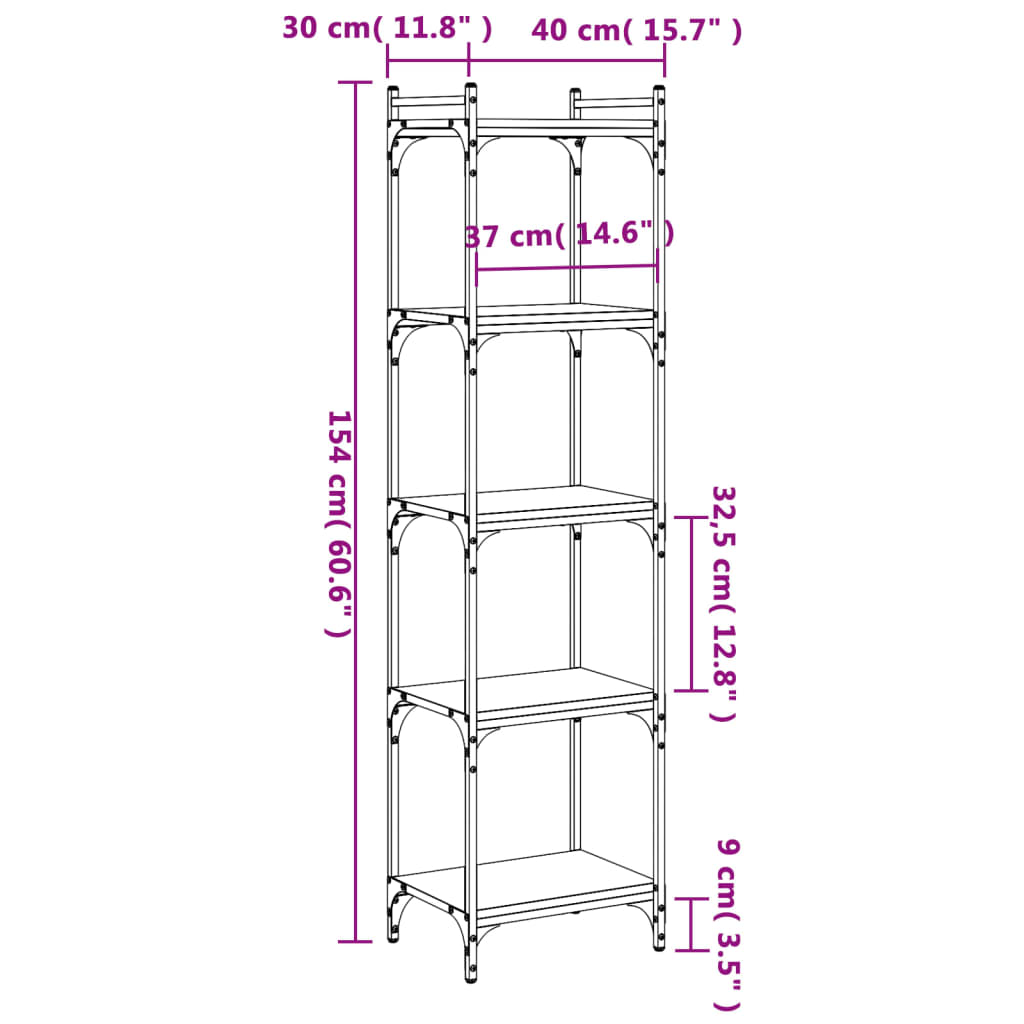 vidaXL Bücherregal 5 Böden Braun Eiche-Optik 40x30x154cm Holzwerkstoff