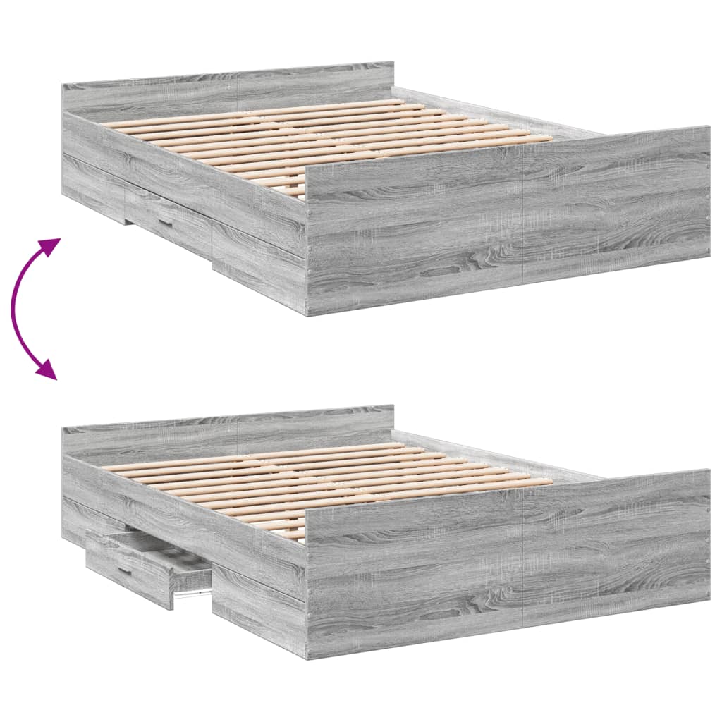 vidaXL Bettgestell mit Schubladen Grau Sonoma 120x200 cm Holzwerkstoff