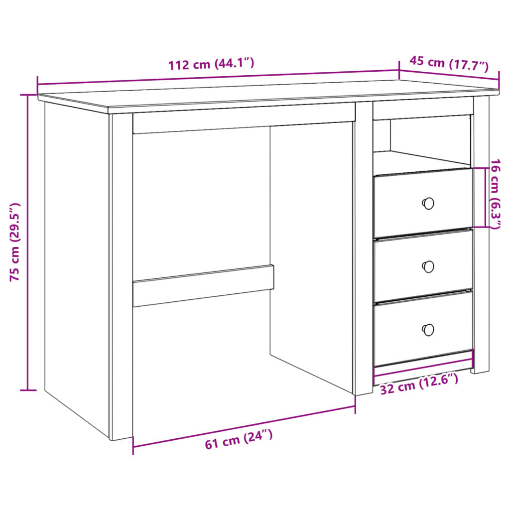 vidaXL Schreibtisch Panama 112x45x75 cm Massivholz Kiefer