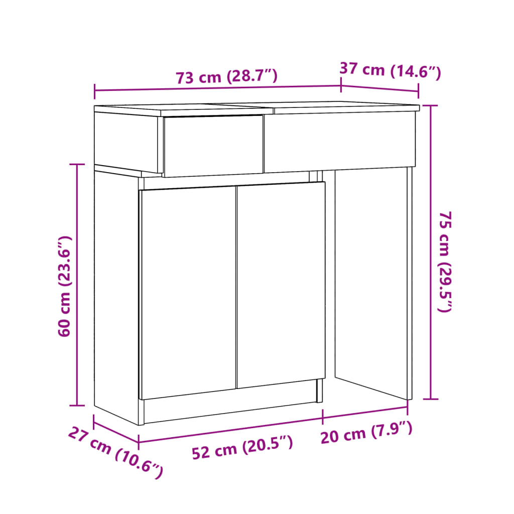 vidaXL Schminktisch mit LED-Beleuchtung Betongrau 115x37x110,5 cm