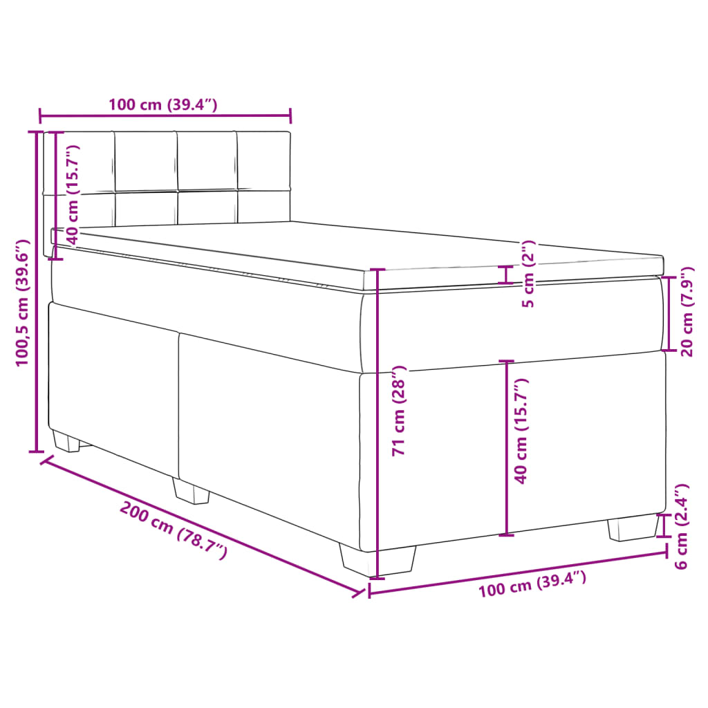 vidaXL Boxspringbett mit Matratze Blau 100x200 cm Stoff