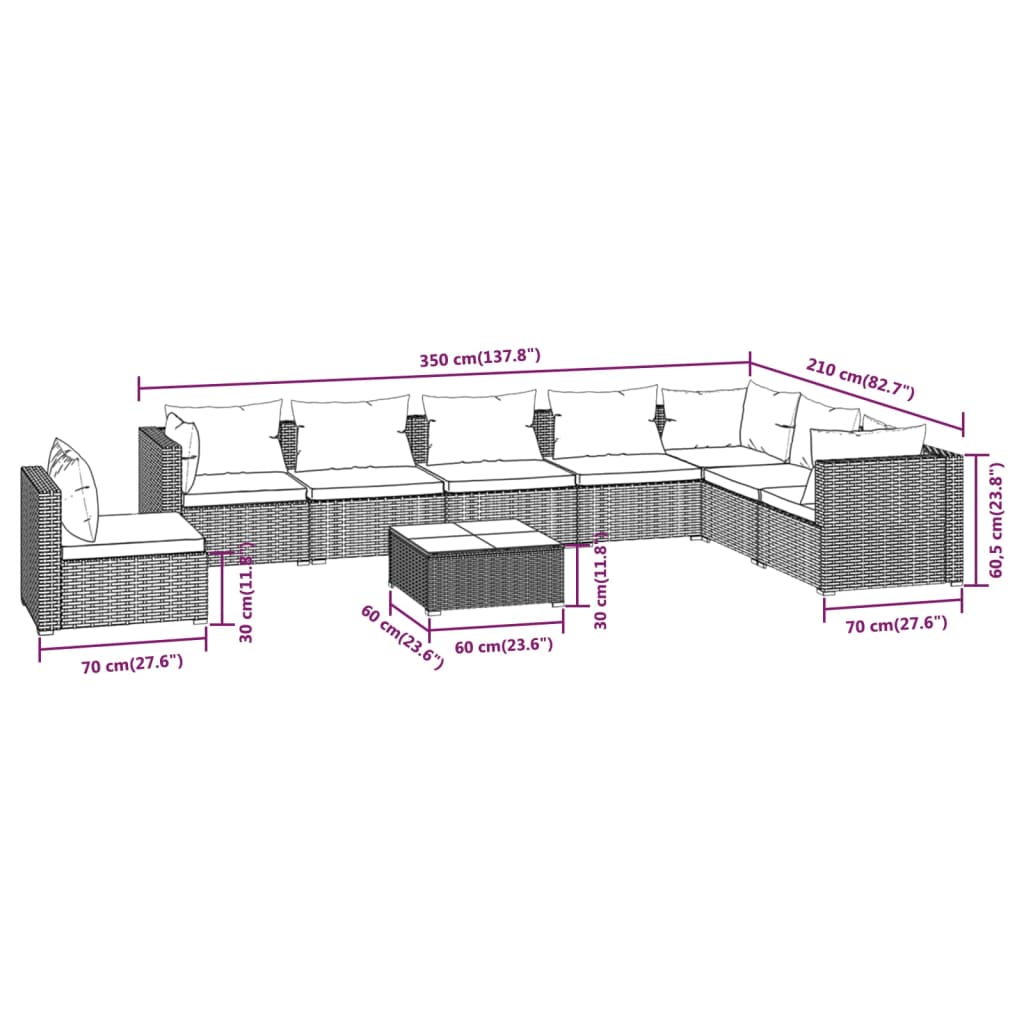 vidaXL 9-tlg. Garten-Lounge-Set mit Kissen Poly Rattan Braun