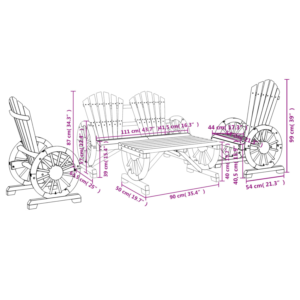 vidaXL 4-tlg. Garten-Lounge-Set Massivholz Tanne