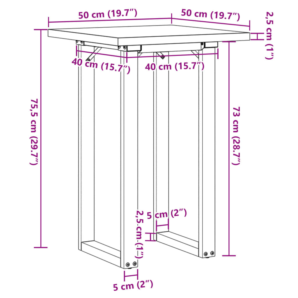 vidaXL Esstisch O-Gestell 50x50x75,5 cm Massivholz Kiefer & Gusseisen