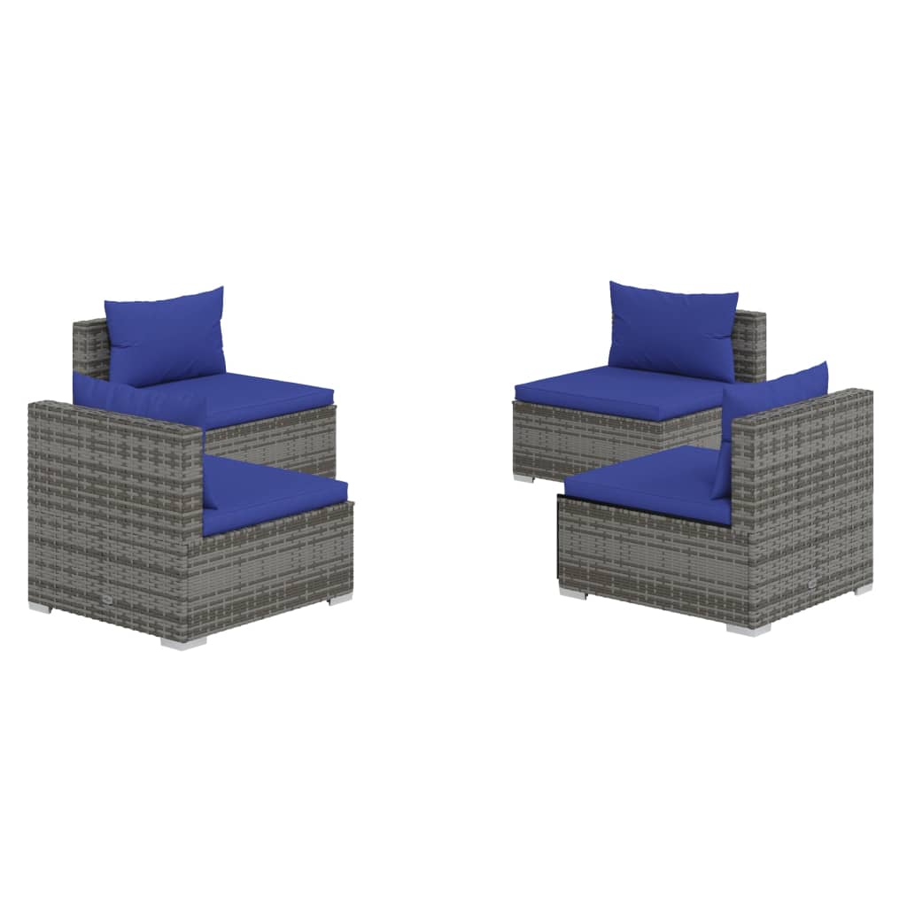 vidaXL 4-tlg. Garten-Lounge-Set mit Kissen Poly Rattan Grau