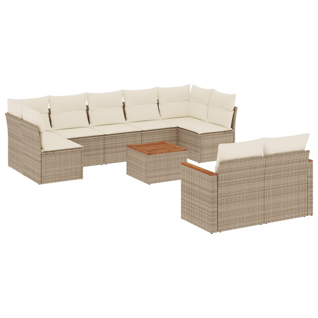 vidaXL 10-tlg. Garten-Sofagarnitur mit Kissen Beige Poly Rattan