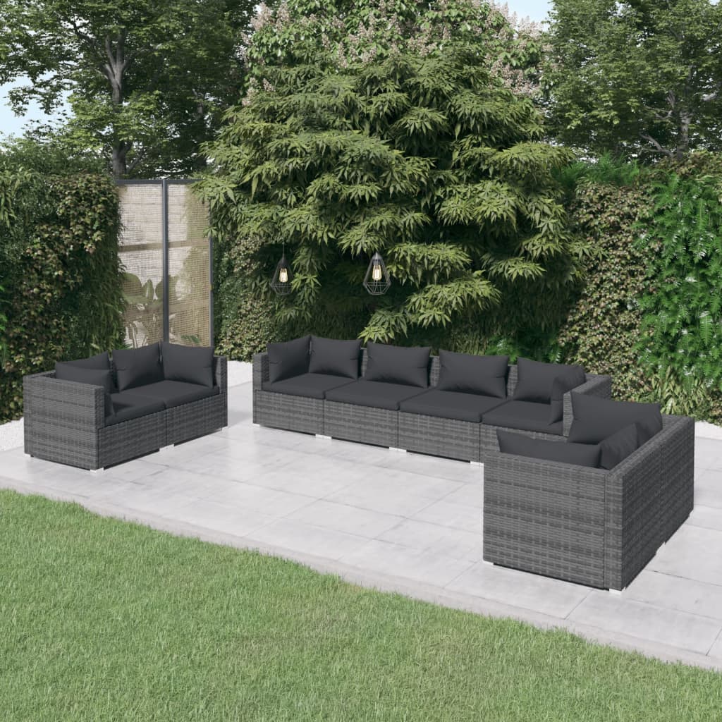 vidaXL 8-tlg. Garten-Lounge-Set mit Kissen Poly Rattan Grau