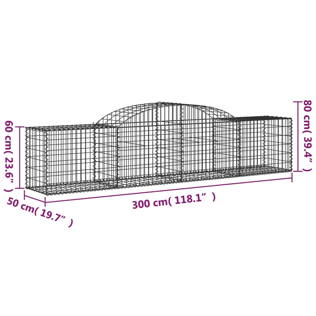 vidaXL Gabionen mit Hochbogen 2 Stk. 300x50x60/80 cm Verzinktes Eisen