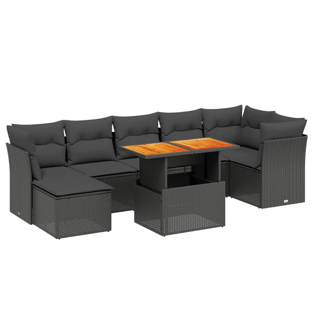 vidaXL 8-tlg. Garten-Sofagarnitur mit Kissen Schwarz Poly Rattan