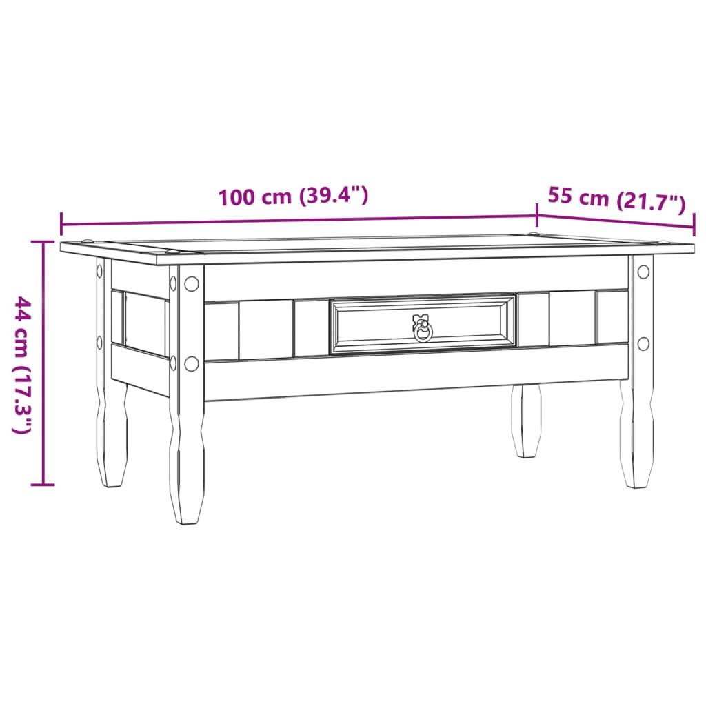 vidaXL Couchtisch Mexiko-Stil Kiefernholz Grau 100x55x44 cm