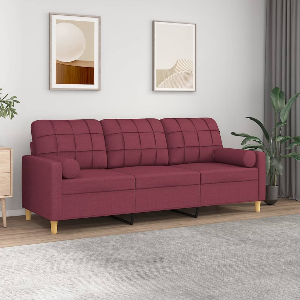 vidaXL 3-Sitzer-Sofa mit Zierkissen Weinrot 180 cm Stoff