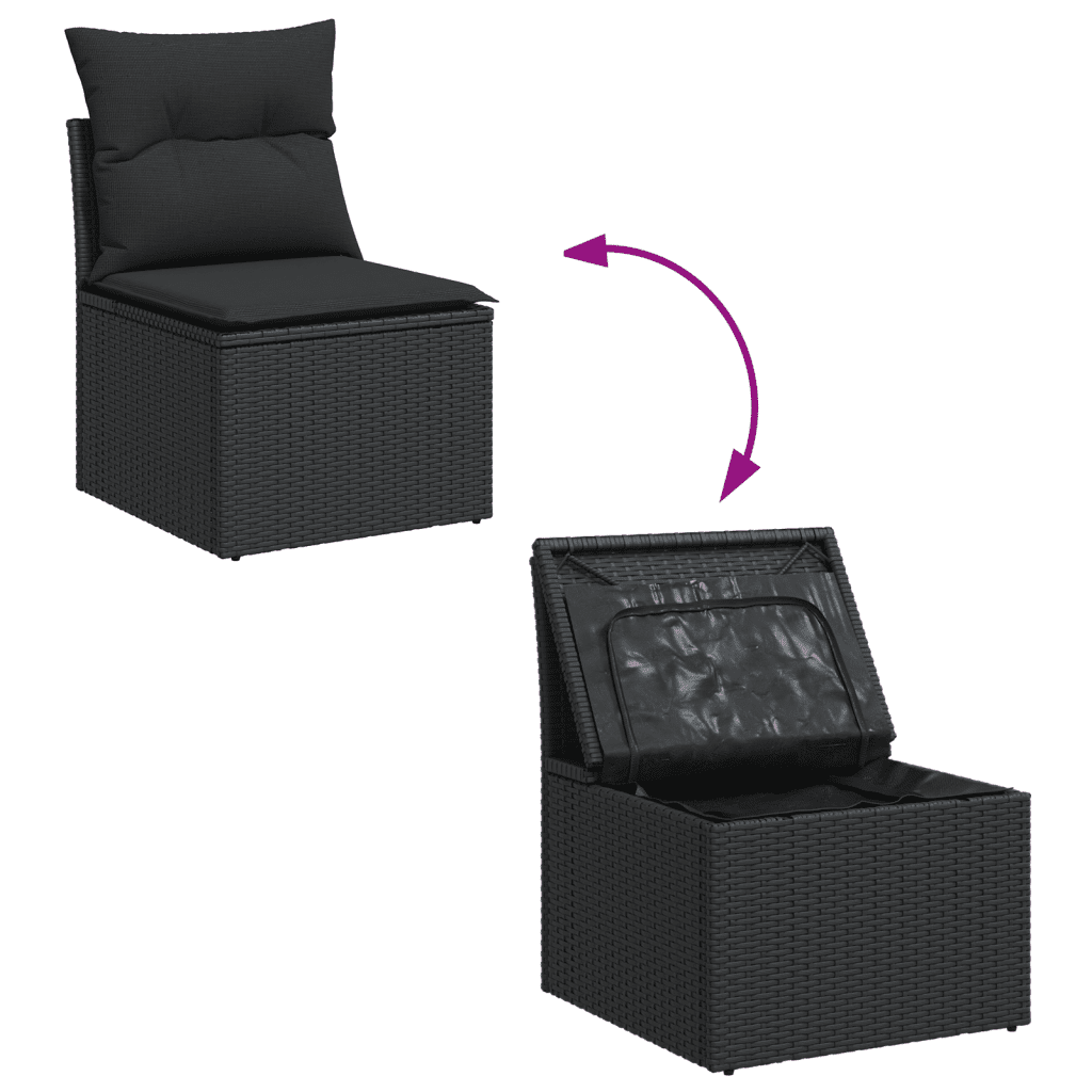 vidaXL 10-tlg. Garten-Sofagarnitur mit Kissen Schwarz Poly Rattan