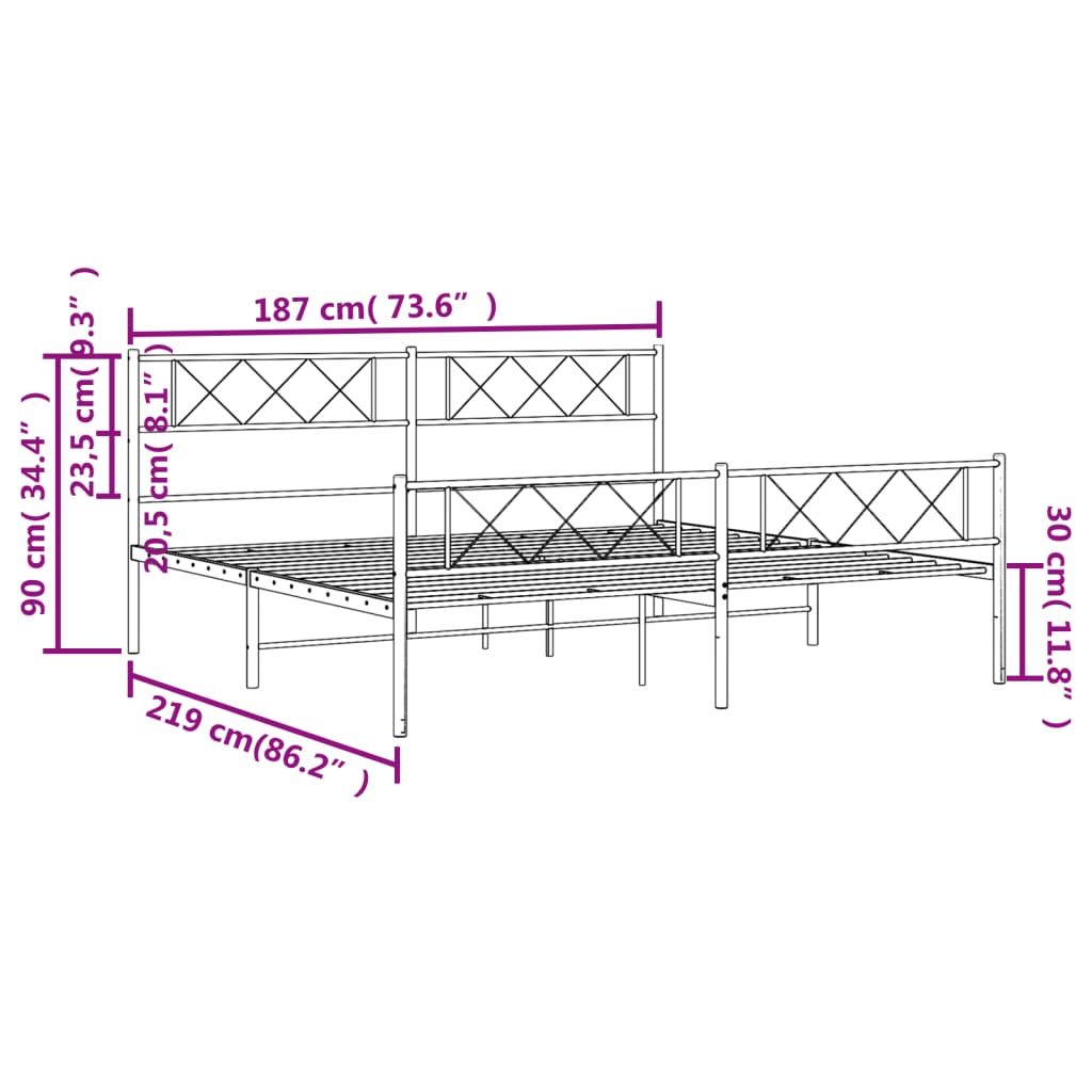 vidaXL Bettgestell mit Kopf- und Fußteil Metall Weiß 183x213 cm