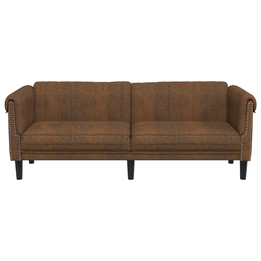 vidaXL 3-Sitzer Sofa Braun Kunstleder Wildleder-Optik