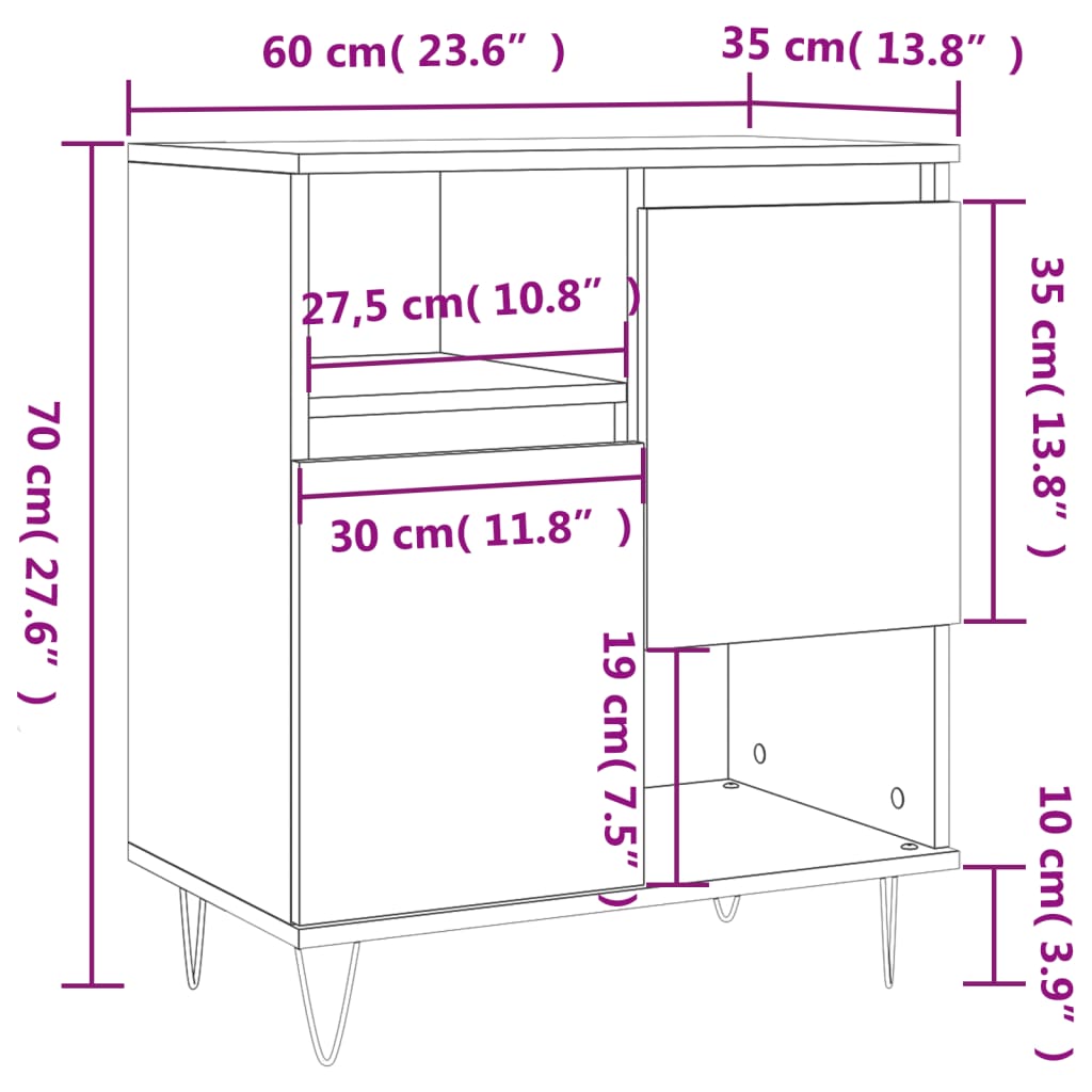 vidaXL Sideboard Betongrau 60x35x70 cm Holzwerkstoff