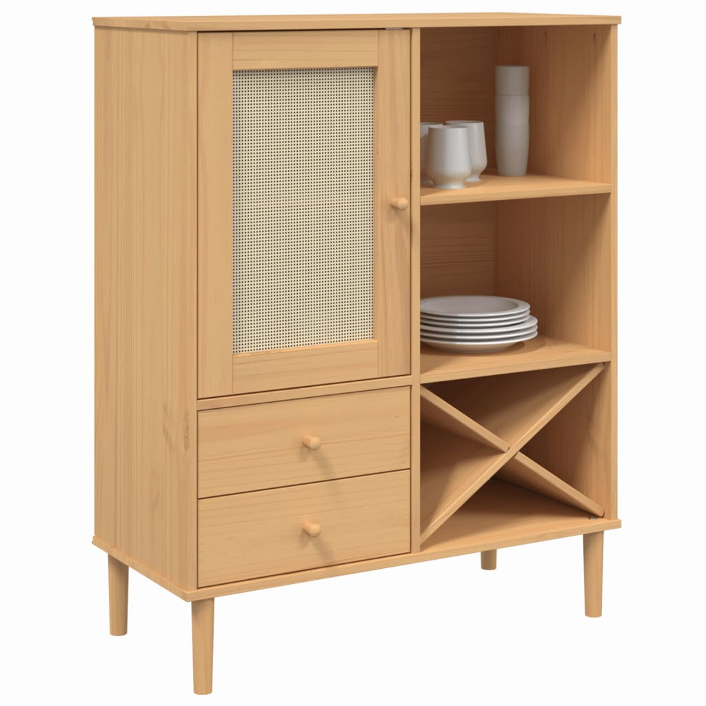 vidaXL Highboard SENJA Rattan-Optik Braun 90x40x112 cm Kiefernholz