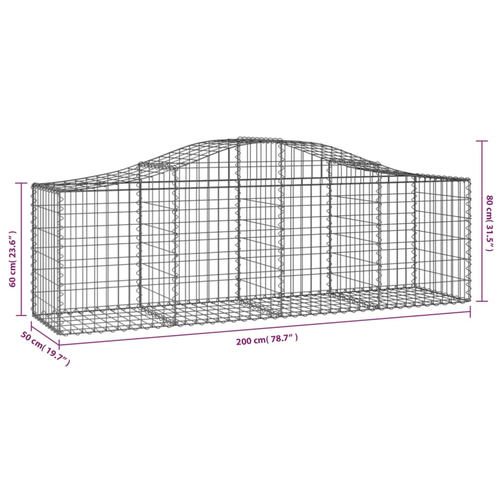 vidaXL Gabionen mit Hochbogen 14 Stk. 200x50x60/80 cm Verzinktes Eisen