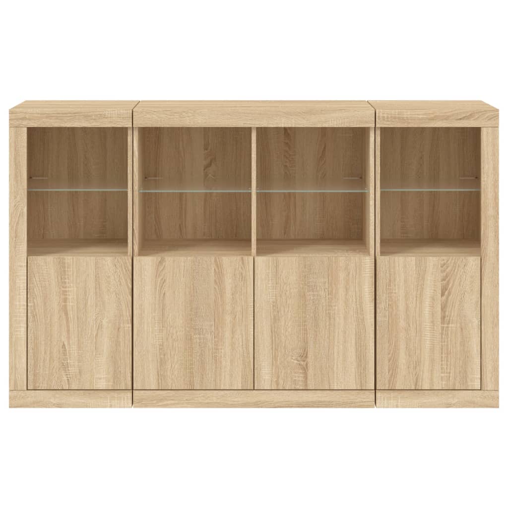 vidaXL Sideboards mit LED-Leuchten 3 Stk. Sonoma-Eiche Holzwerkstoff