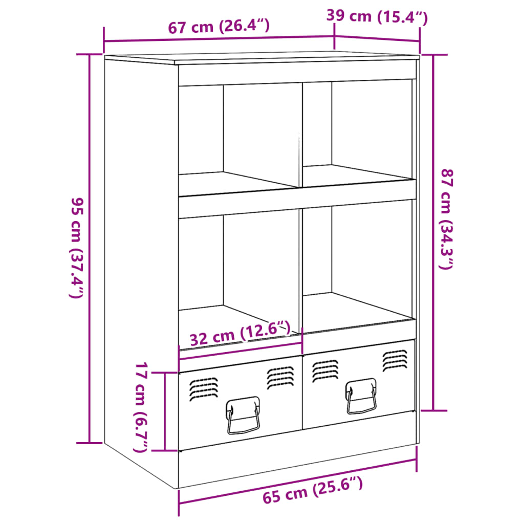 vidaXL Highboard Olivgrün 67x39x95 cm Stahl