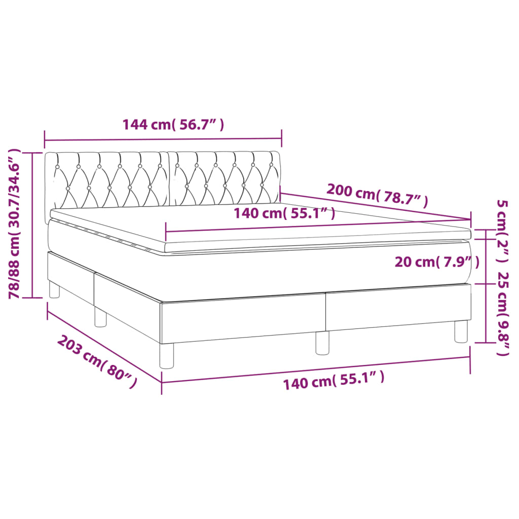 vidaXL Boxspringbett mit Matratze Taupe 140x200 cm Stoff