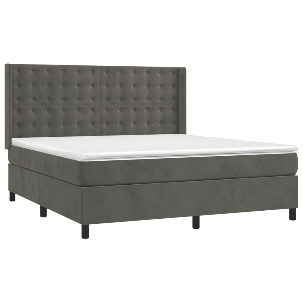 vidaXL Boxspringbett mit Matratze Dunkelgrau 160x200 cm Samt