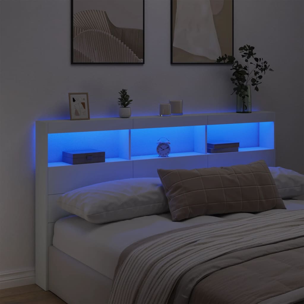 vidaXL LED-Kopfteil mit Ablagen Weiß 180x17x102 cm