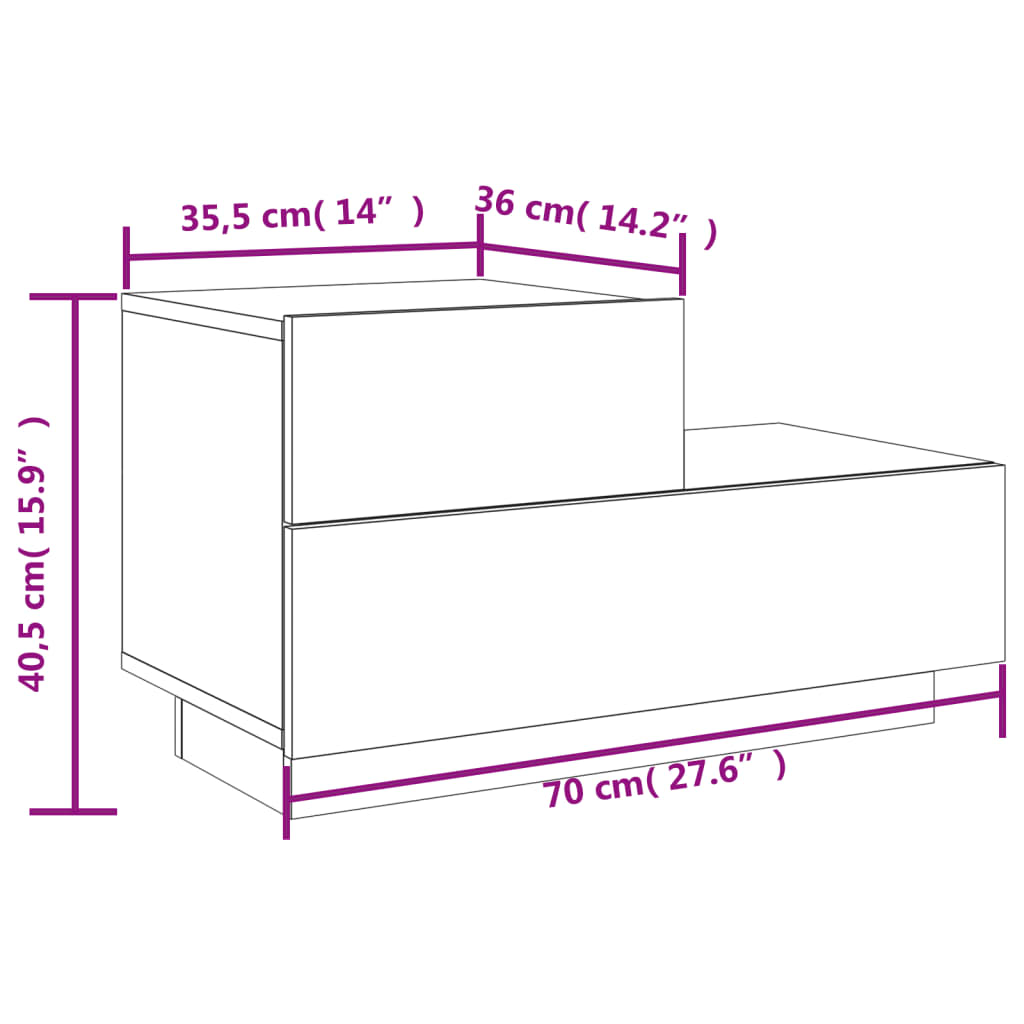 vidaXL Nachttisch mit LED-Leuchten Braun Eichen-Optik 70x36x40,5 cm