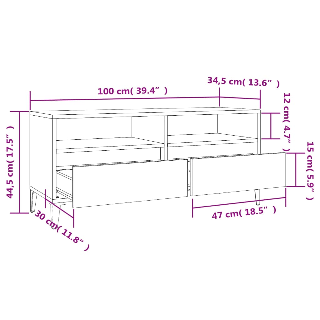 vidaXL TV-Schrank Weiß 100x34,5x44,5 cm Holzwerkstoff