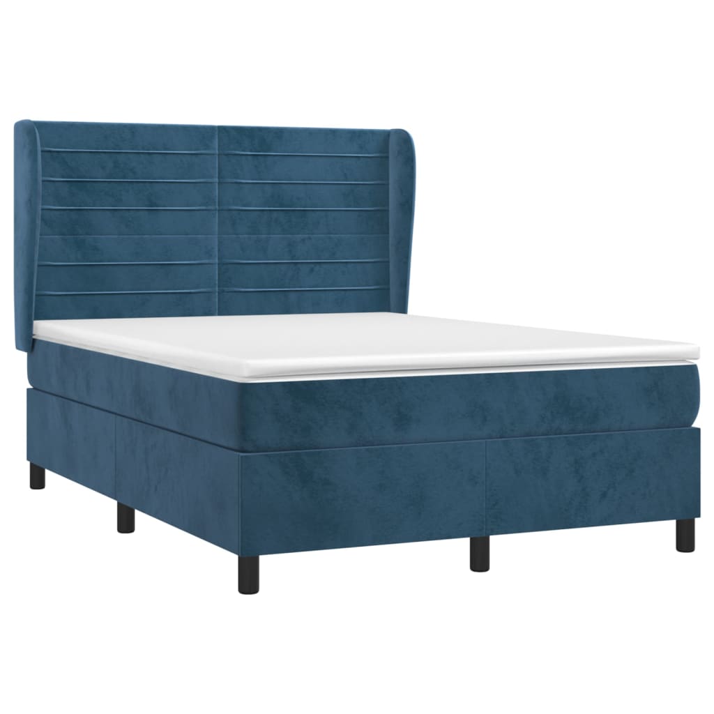 vidaXL Boxspringbett mit Matratze Dunkelblau 140x200 cm Samt