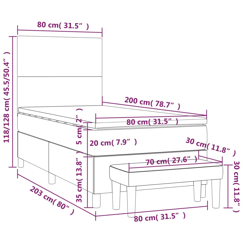 vidaXL Boxspringbett mit Matratze Weiß 80x200 cm Kunstleder