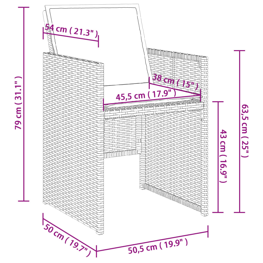 vidaXL 11-tlg. Garten-Essgruppe mit Kissen Grau Poly Rattan