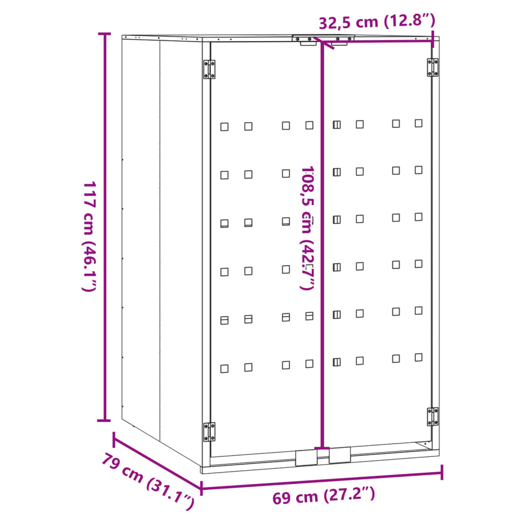 vidaXL Mülltonnenbox für 1 Tonne Grau 69x79x117 cm Stahl