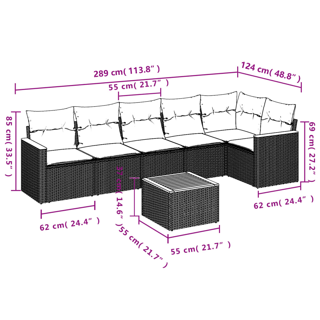 vidaXL 7-tlg. Garten-Sofagarnitur mit Kissen Beige Poly Rattan