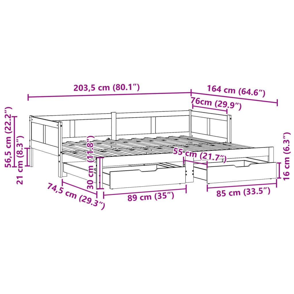 vidaXL Tagesbett Ausziehbar mit Schubladen Weiß 80x200 cm Kiefernholz