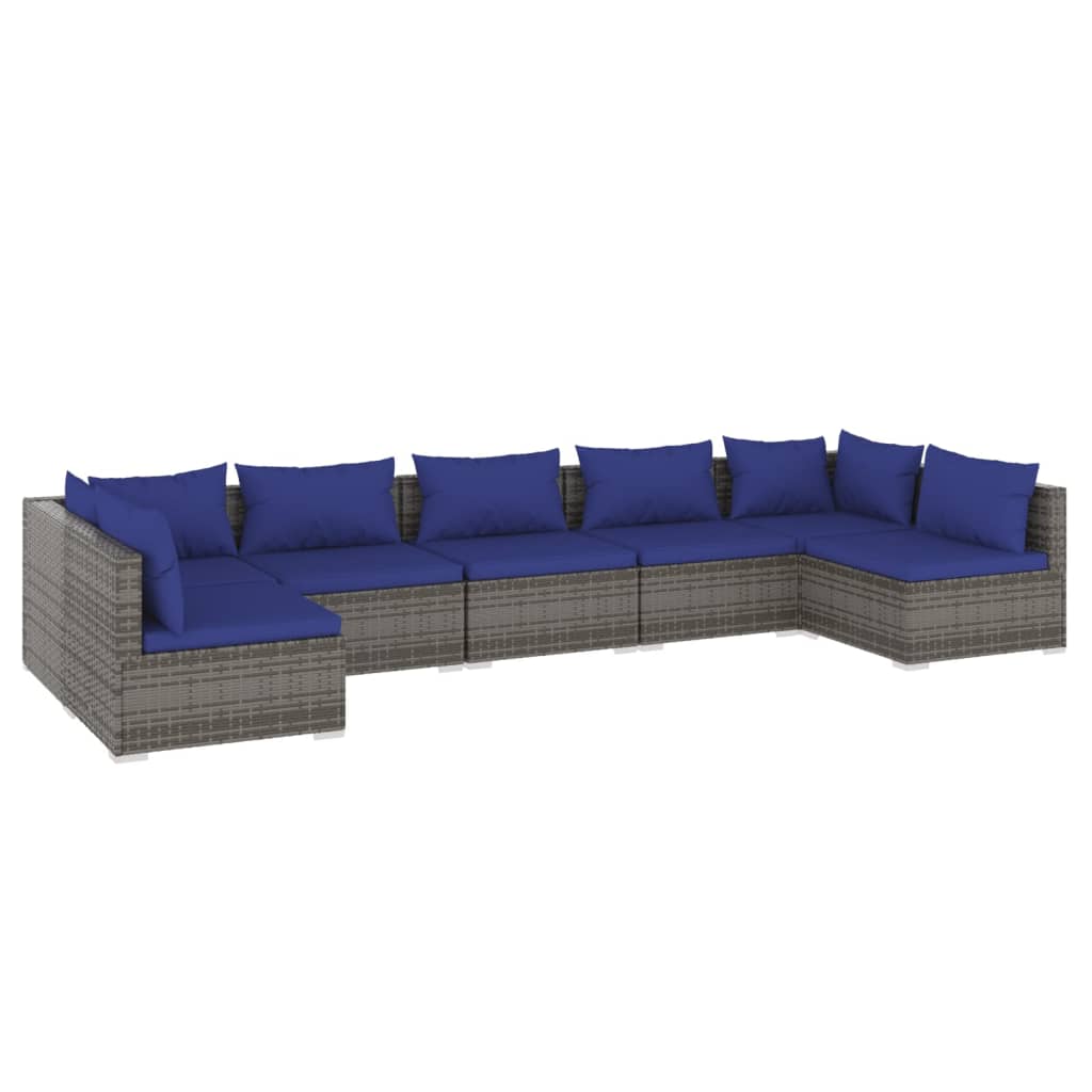 vidaXL 7-tlg. Garten-Lounge-Set mit Kissen Poly Rattan Grau