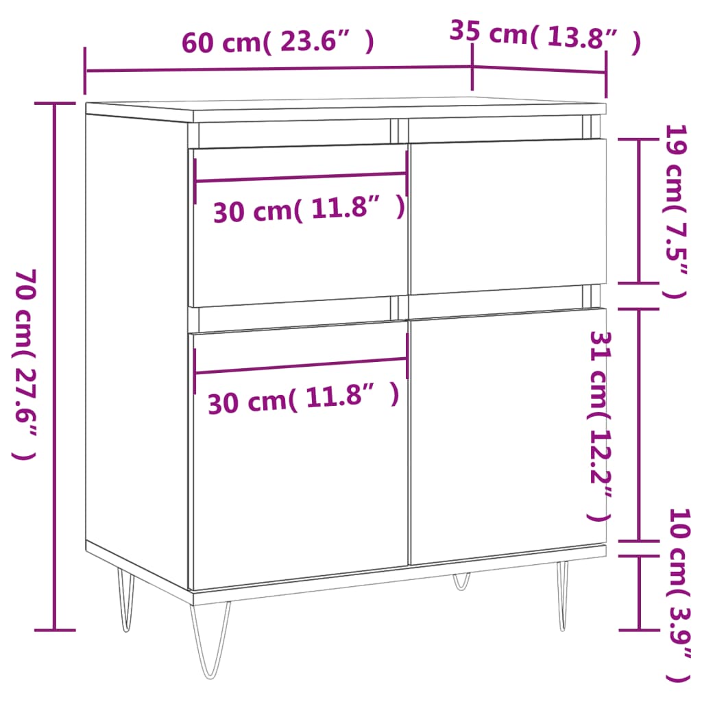 vidaXL Sideboard Betongrau 60x35x70 cm Holzwerkstoff