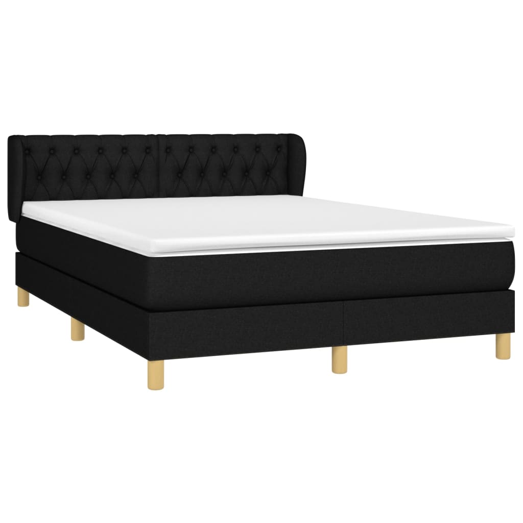 vidaXL Boxspringbett mit Matratze Schwarz 140x190 cm Stoff