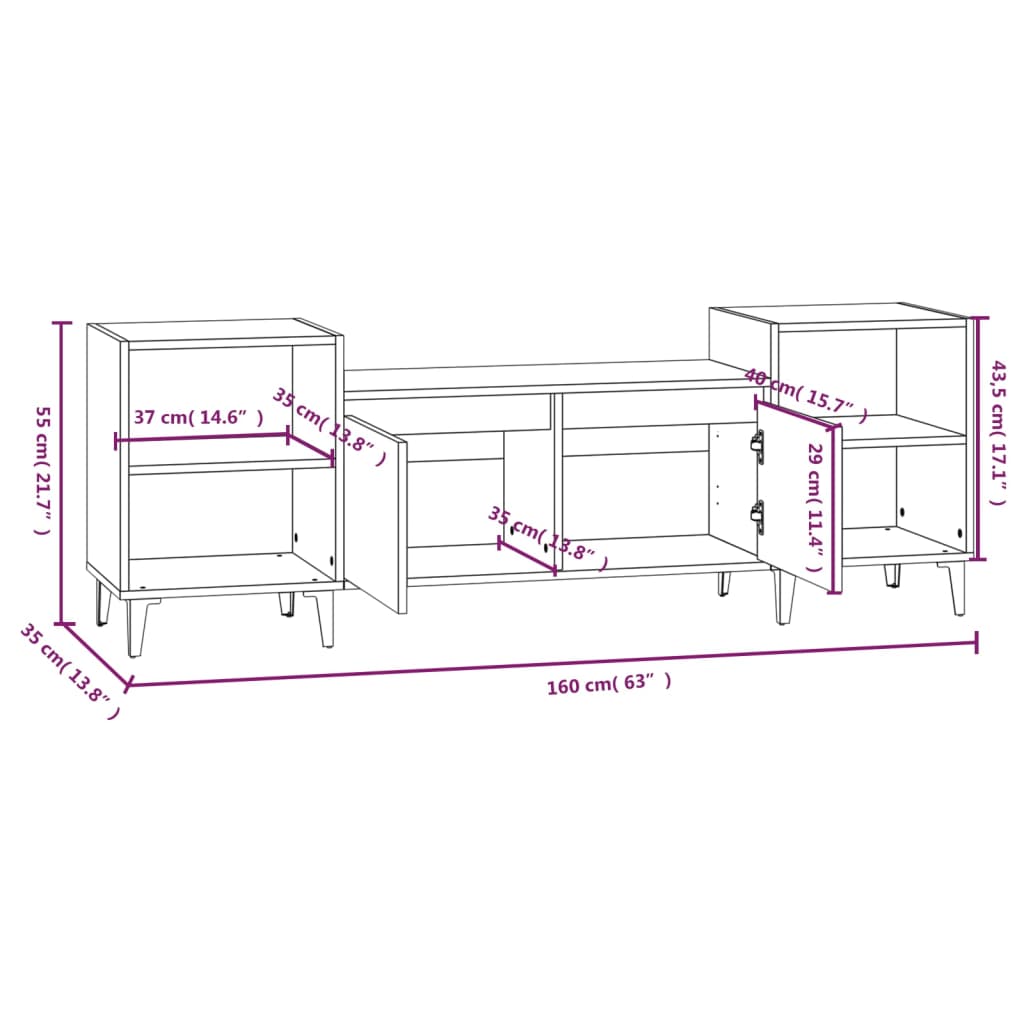 vidaXL TV-Schrank Braun Eichen-Optik 160x35x55 cm Holzwerkstoff