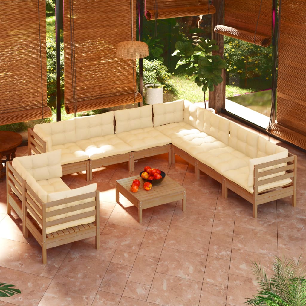 vidaXL 10-tlg. Garten-Lounge-Set mit Kissen Honigbraun Kiefernholz