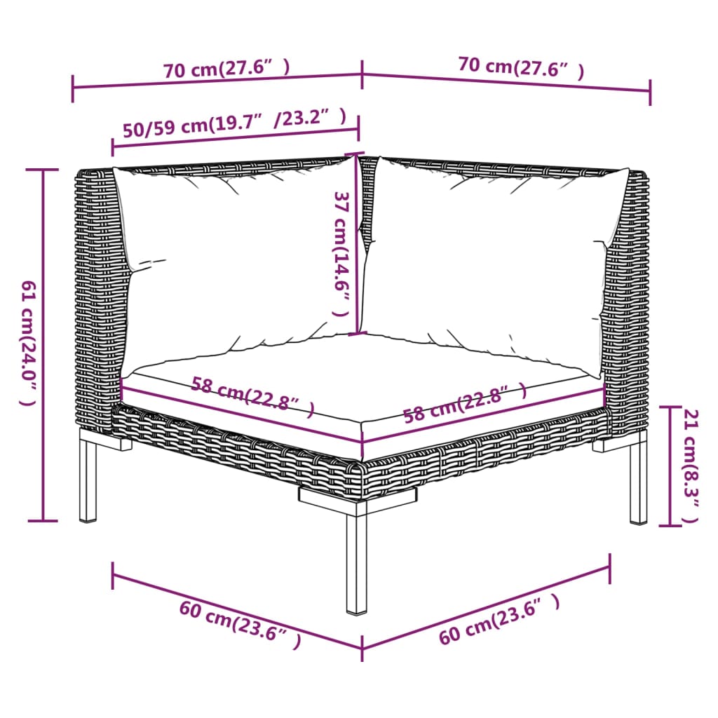 vidaXL 8-tlg. Garten-Lounge-Set mit Kissen Poly Rattan Dunkelgrau