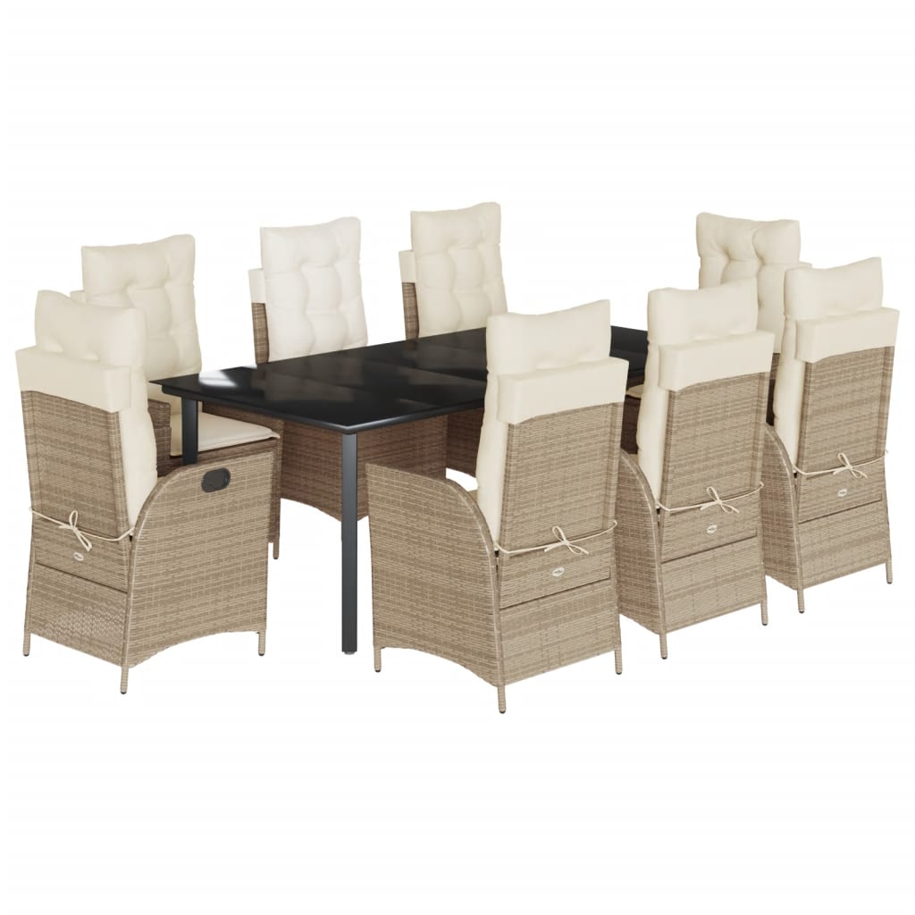 vidaXL 9-tlg. Garten-Essgruppe mit Kissen Beige Poly Rattan