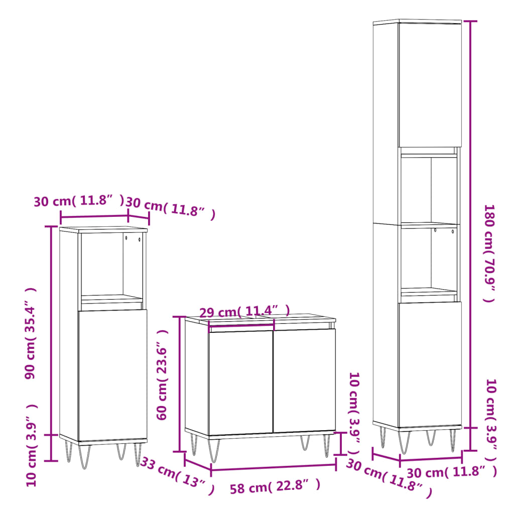 vidaXL 3-tlg. Badmöbel-Set Weiß Holzwerkstoff