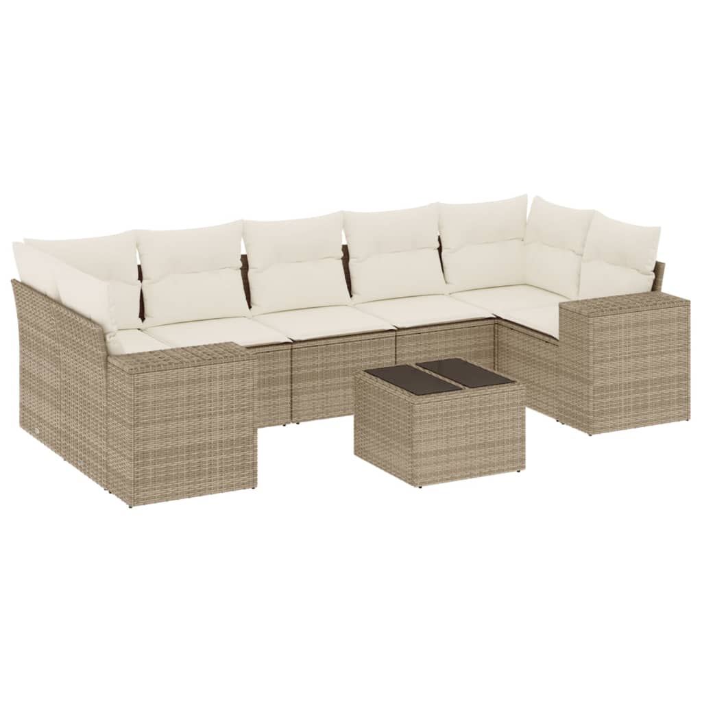 vidaXL 8-tlg. Garten-Sofagarnitur mit Kissen Beige Poly Rattan