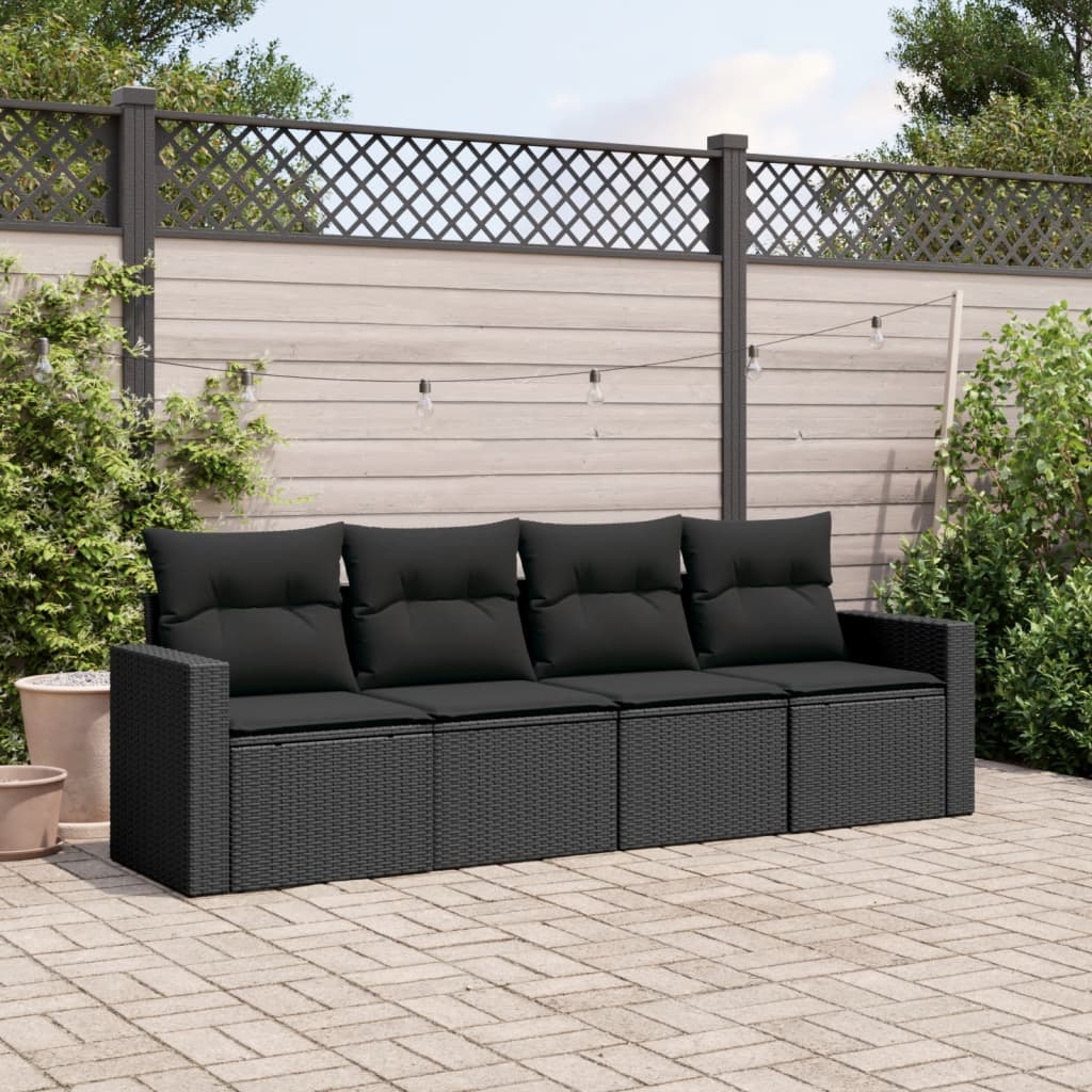 vidaXL 4-tlg. Garten-Sofagarnitur mit Kissen Schwarz Poly Rattan