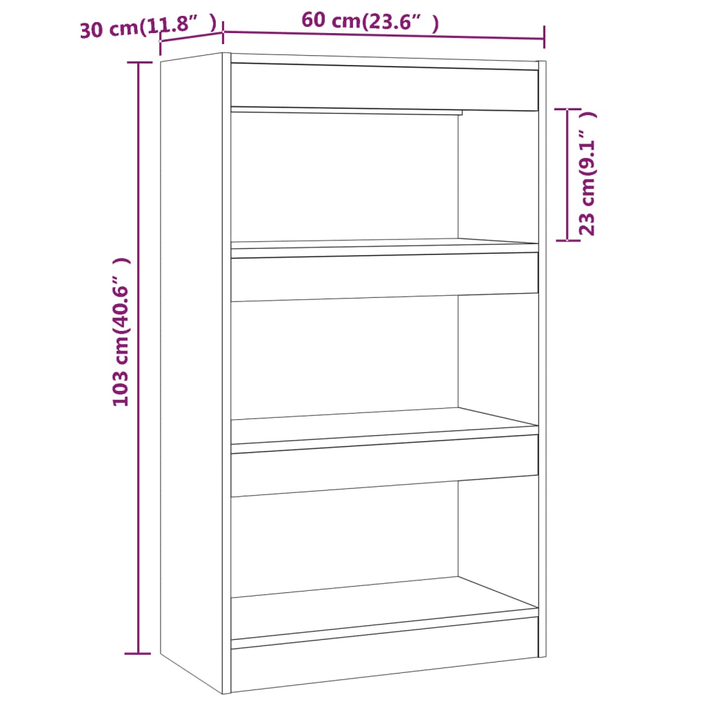 vidaXL Bücherregal/Raumteiler Räuchereiche 60x30x103 cm Holzwerkstoff