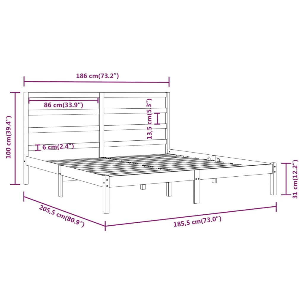 vidaXL Massivholzbett Schwarz 180x200 cm