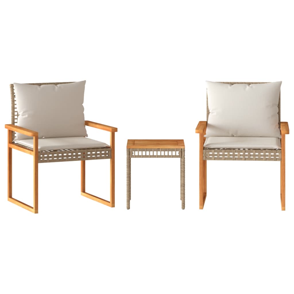 vidaXL 3-tlg. Bistro-Set mit Kissen Beige Poly Rattan Akazienholz