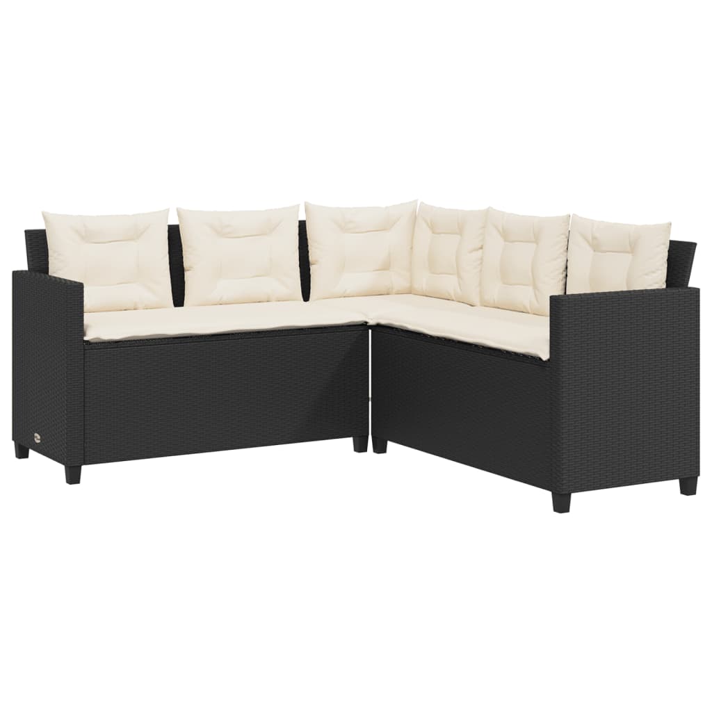 vidaXL Gartensofa in L-Form mit Tisch und Kissen Schwarz Poly Rattan